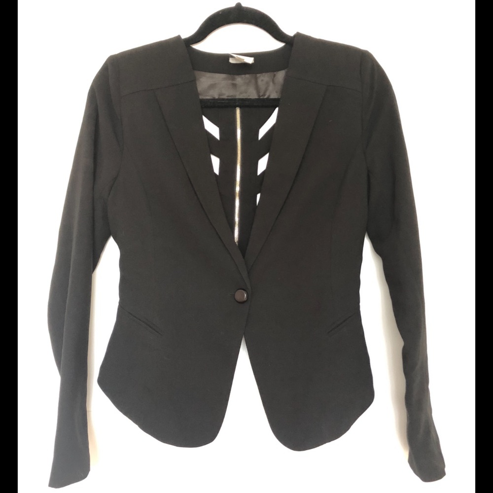 Hot & Delicious Zipper Cage Back Blazer